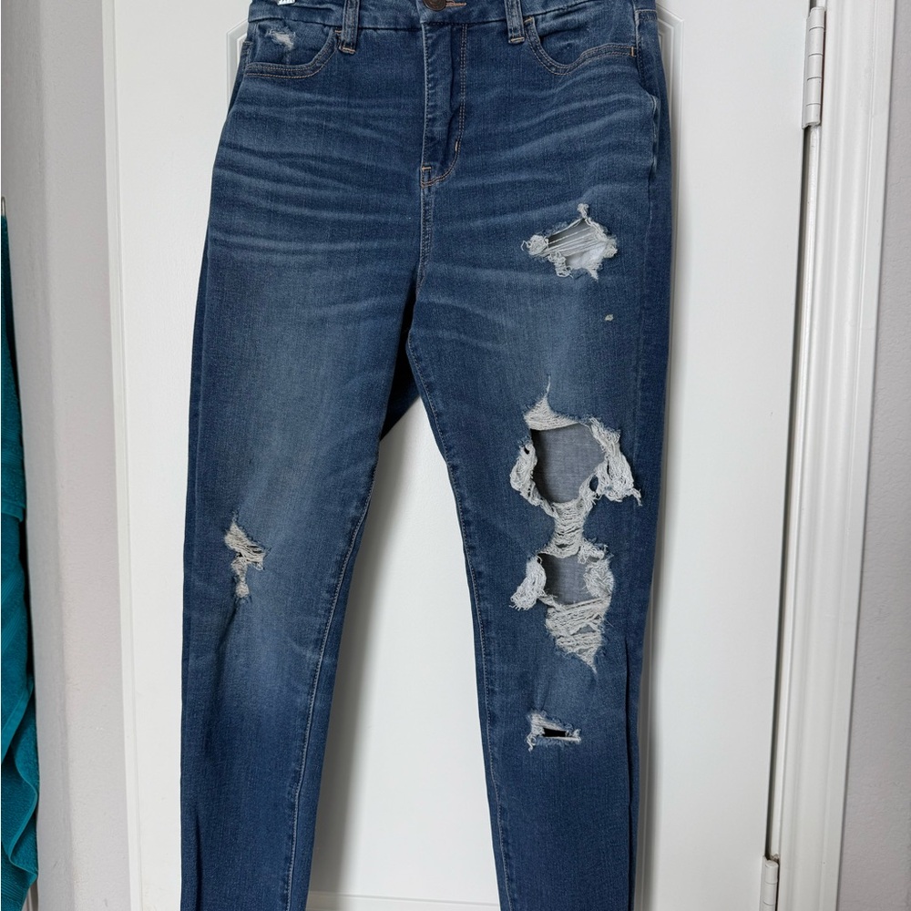 American Eagle Outfitters Dark Blue Distressed Skinny Jeans